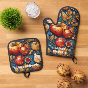 Ensemble De Gant De Cuisine Et De Manique Pommes et grenades Rosh Hashanah
