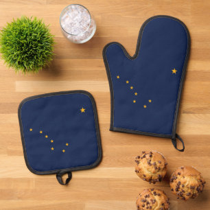 Ensemble De Gant De Cuisine Et De Manique Porte-fours Mitt et Pot avec drapeau de l'Alaska,