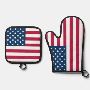 Ensemble De Gant De Cuisine Et De Manique Porte-fours Mitt et Pot avec drapeau des USA