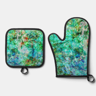 Ensemble De Gant De Cuisine Et De Manique Porte-pot et gant de four bleu détendu,Éco-friendl