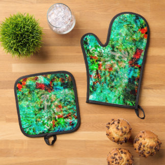 Ensemble De Gant De Cuisine Et De Manique Porte-pot et manche de cuisine bleu abstrait, Bleu