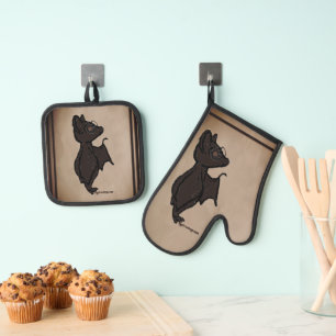 Ensemble De Gant De Cuisine Et De Manique Porte-pots Figdewdrop Blinky la chauve-souris Brou