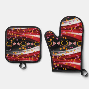 Ensemble De Gant De Cuisine Et De Manique Porte-tonneaux Mitt & Pot Abstraits Couleurs Or ro
