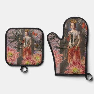 Ensemble De Gant De Cuisine Et De Manique Portrait de femme Vierge Antique Coloré Riche