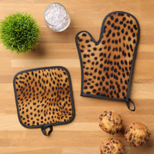 Ensemble De Gant De Cuisine Et De Manique Poster de animal Cheetah Brown et noir
