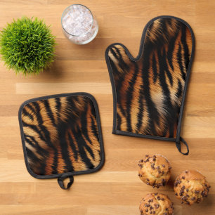 Ensemble De Gant De Cuisine Et De Manique Poster de animal Orange Black Tiger Stripes