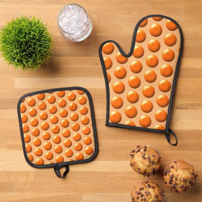 Ensemble De Gant De Cuisine Et De Manique Pot Holder Set - Pots Orange (De haut en bas)