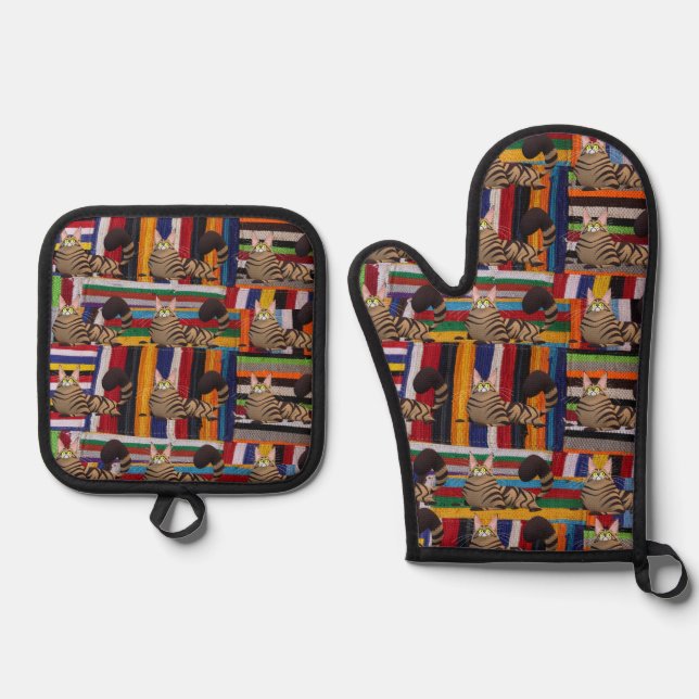 Ensemble De Gant De Cuisine Et De Manique Pot-mitt-fourneau Cat Kitten Meow (Recto)