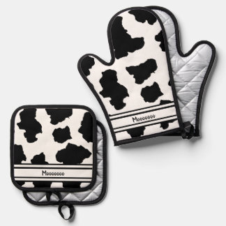 Ensemble De Gant De Cuisine Et De Manique Pots Moo Cow Hollandais Holstein Zones Animales