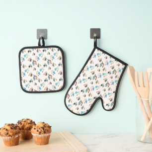 Ensemble De Gant De Cuisine Et De Manique Poulets Amateurs De Poules De Pays