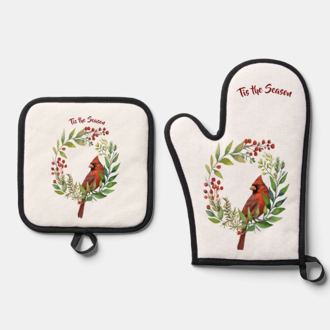 Ensemble De Gant De Cuisine Et De Manique Pretty Classic Cardinal Red Bird (Recto)