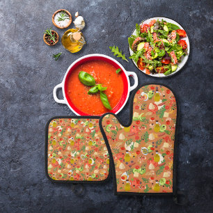 Ensemble De Gant De Cuisine Et De Manique Produits de salade brillants et beaux, brun orange