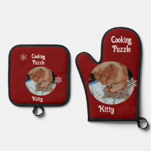 Ensemble De Gant De Cuisine Et De Manique Puzzle de cuisine pour chat, texte humoristique, p