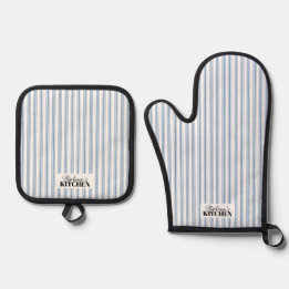 Ensemble De Gant De Cuisine Et De Manique Rayure à carreaux de ferme vintage bleu