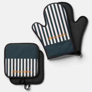Ensemble De Gant De Cuisine Et De Manique Rayures de Marine Le Monogramme du Gentleman Mod