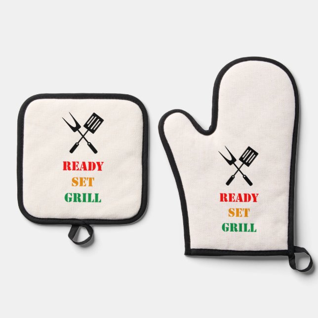 Ensemble De Gant De Cuisine Et De Manique Ready, set, grill (Recto)