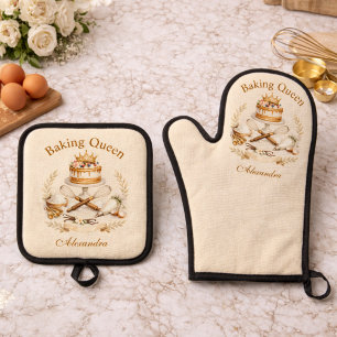 Ensemble De Gant De Cuisine Et De Manique Reine de la Pâtisserie sur Mesure
