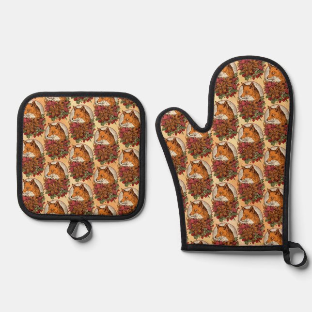 Ensemble De Gant De Cuisine Et De Manique Renard (Recto)
