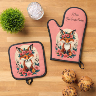 Ensemble De Gant De Cuisine Et De Manique Renard de Boho Whimsical avec Floral Crown Woodlan