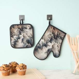 Ensemble De Gant De Cuisine Et De Manique Résumé Abstrait Contemporain à Finition Craquelée