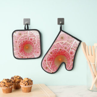 Ensemble De Gant De Cuisine Et De Manique Résumé Abstrait Steampunk Rose