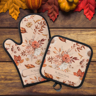 Ensemble De Gant De Cuisine Et De Manique Retro automne fleuri nom de famille cuisine person