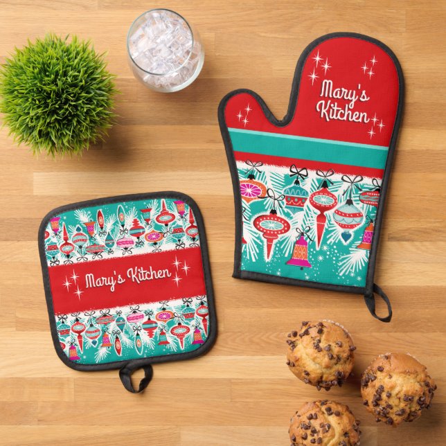 Ensemble De Gant De Cuisine Et De Manique Retro Christmas Ornaments - Customizable  (De haut en bas)