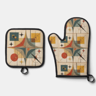 Ensemble De Gant De Cuisine Et De Manique Retro Mid Century Atomic Geometric Pattern