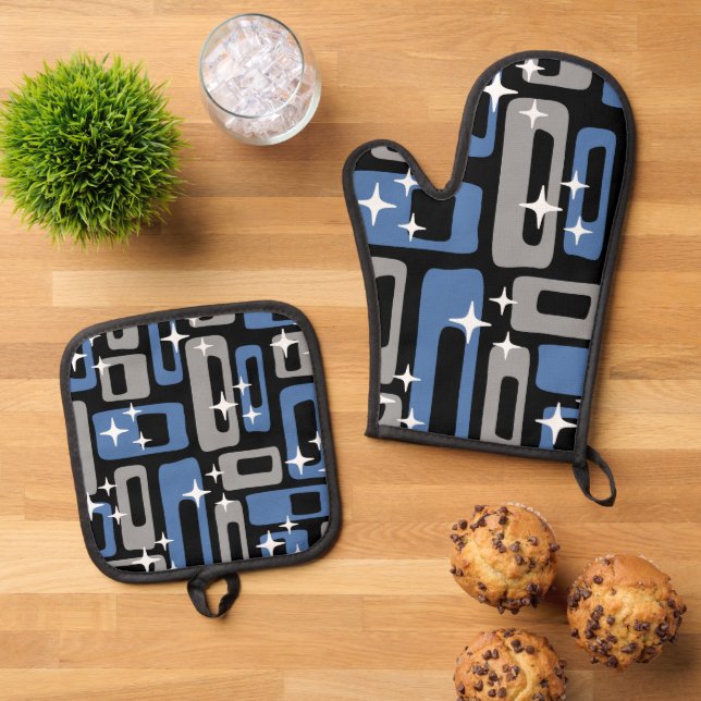 Ensemble De Gant De Cuisine Et De Manique Retro Mid-Century Moderne Abstrait (De haut en bas)