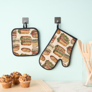 Ensemble De Gant De Cuisine Et De Manique Retro Sous-sandwich Cuisine traiteur Chef de cuisi