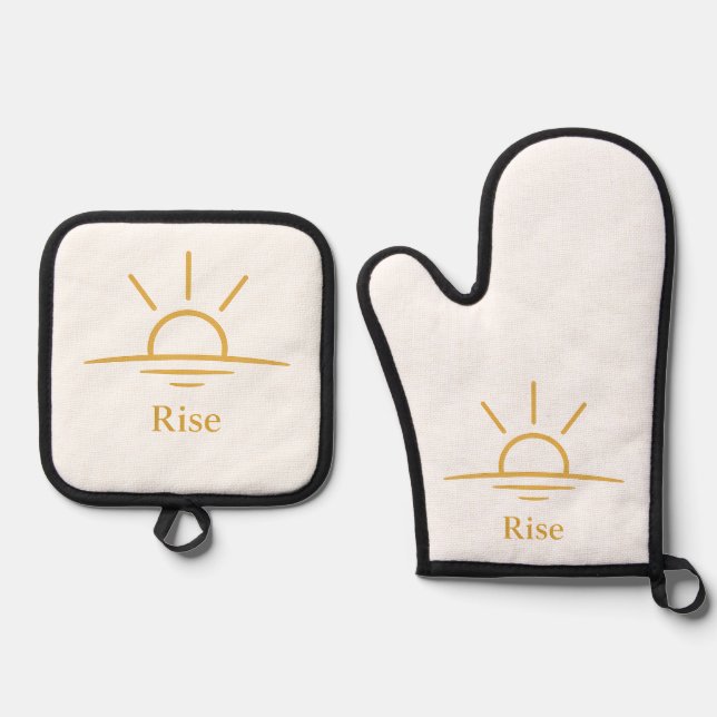 Ensemble De Gant De Cuisine Et De Manique Rise — Minimalist Sunrise (Recto)
