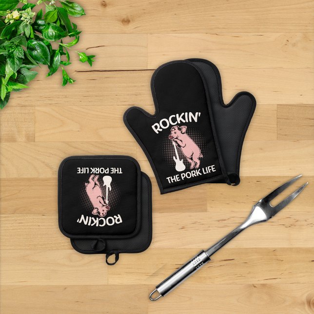 Ensemble De Gant De Cuisine Et De Manique Rockin' The Pork Life (Créateur téléchargé)