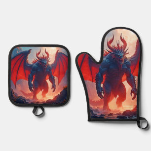 Ensemble De Gant De Cuisine Et De Manique Roi Démon : Art de l'Ombre du Dragon Éternel