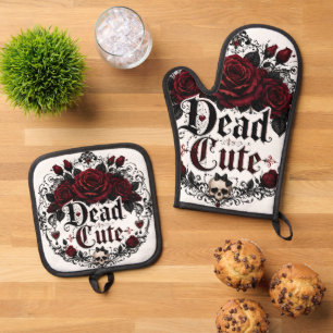 Ensemble De Gant De Cuisine Et De Manique Romance gothique de la Saint-Valentin d'Halloween