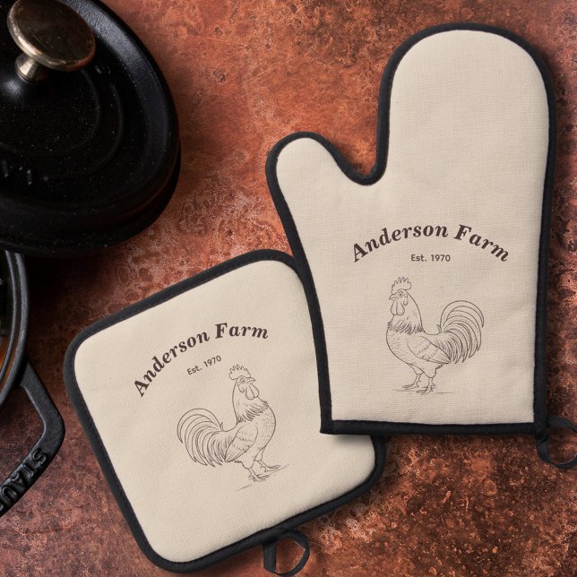 Ensemble De Gant De Cuisine Et De Manique Rooster de ferme (Farm Rooster Oven Mitt & Pot Holder Set)