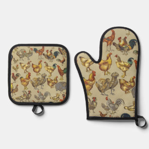 Ensemble De Gant De Cuisine Et De Manique Rooster Poulet de la ferme Pays Animal
