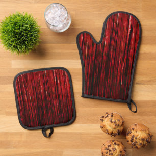 Ensemble De Gant De Cuisine Et De Manique Rouge Glitzy Glam Tinsel Stripes