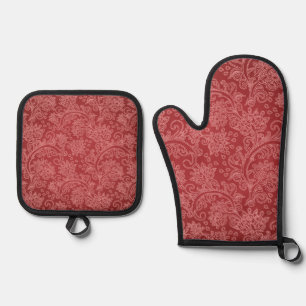 Ensemble De Gant De Cuisine Et De Manique Rouge Paisley Damassé Designer Floral Vintage Clas