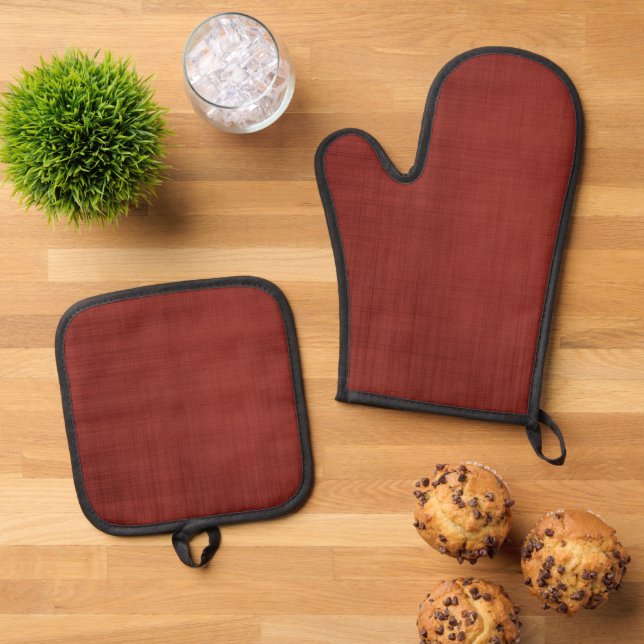 Ensemble De Gant De Cuisine Et De Manique Rouge Rustique (De haut en bas)