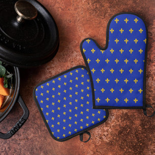 Ensemble De Gant De Cuisine Et De Manique Royal Blue & Gold Fleur de Lis