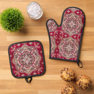 Ensemble De Gant De Cuisine Et De Manique Rug oriental Vintage