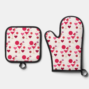 Ensemble De Gant De Cuisine Et De Manique Saint Valentin Amour & Coeurs