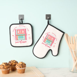 Ensemble De Gant De Cuisine Et De Manique Sardines Fantaisistes Mitaines et Pochettes de Cui