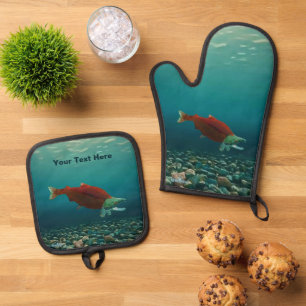 Ensemble De Gant De Cuisine Et De Manique Saumon Sockeye