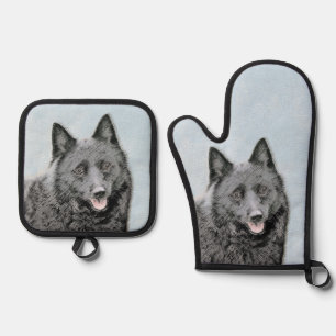 Ensemble De Gant De Cuisine Et De Manique Schipperke Peinture Black Cute Original Chien Art