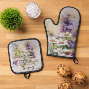 Ensemble De Gant De Cuisine Et De Manique Servez le Seigneur avec une joie florale 