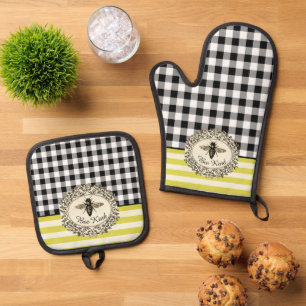 Ensemble De Gant De Cuisine Et De Manique Serviette de cuisine de style ferme gentille abeil