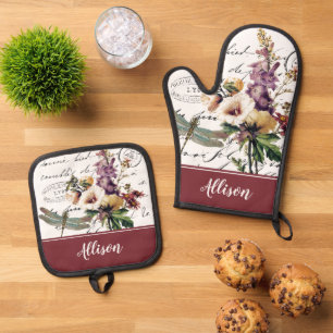 Ensemble De Gant De Cuisine Et De Manique Serviettes de cuisine personnalisées Libellule et