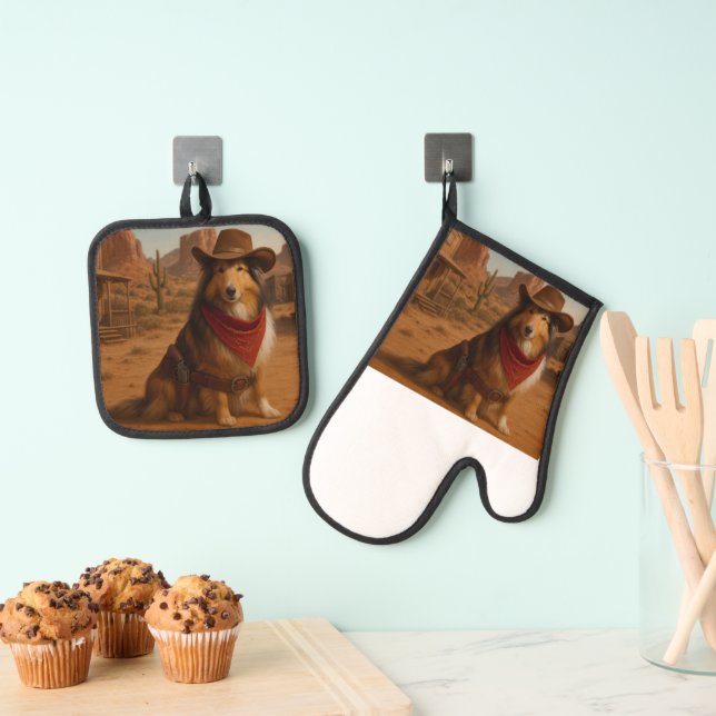 Ensemble De Gant De Cuisine Et De Manique Sheltie occidental (In situ (suspendu))