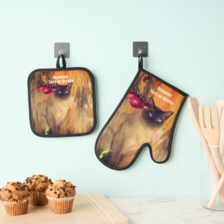 Ensemble De Gant De Cuisine Et De Manique Siamese Cat Animal Art Personnalisé